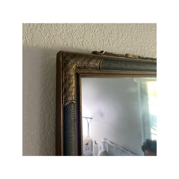 Vintage Ornate Rectangular Mirror 22x12” - Distressed Gold Frame - Picture 3 of 6